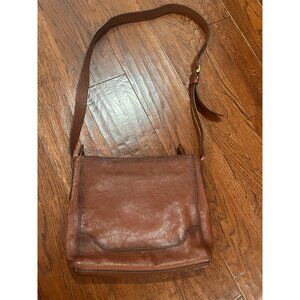 Frye Cognac Brown Leather Brown Messenger HoboCrossbody Top Zip Bag